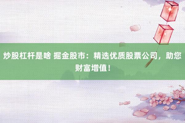 炒股杠杆是啥 掘金股市：精选优质股票公司，助您财富增值！