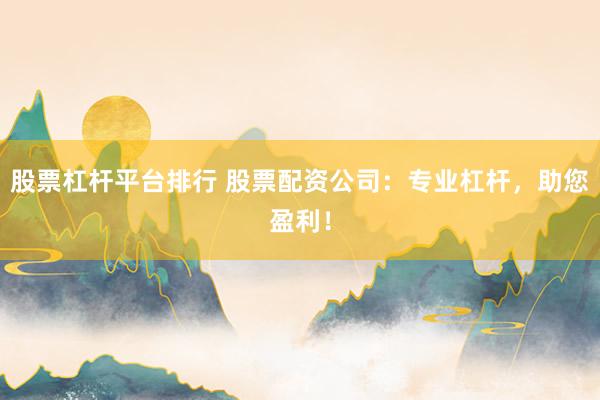 股票杠杆平台排行 股票配资公司：专业杠杆，助您盈利！