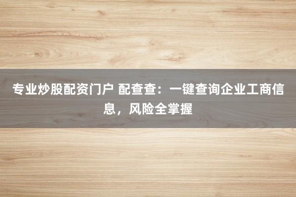 专业炒股配资门户 配查查：一键查询企业工商信息，风险全掌握