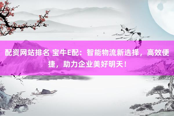 配资网站排名 宝牛E配：智能物流新选择，高效便捷，助力企业美好明天！