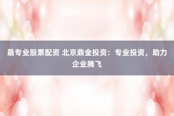 最专业股票配资 北京鼎金投资:专业投资,助力企业腾飞