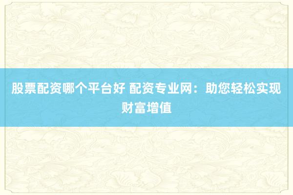 股票配资哪个平台好 配资专业网：助您轻松实现财富增值