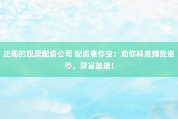 正规的股票配资公司 配资涨停宝：助你精准捕捉涨停，财富加速！