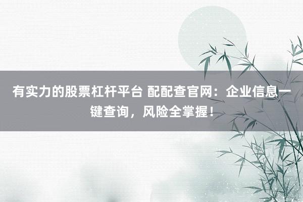 有实力的股票杠杆平台 配配查官网：企业信息一键查询，风险全掌握！